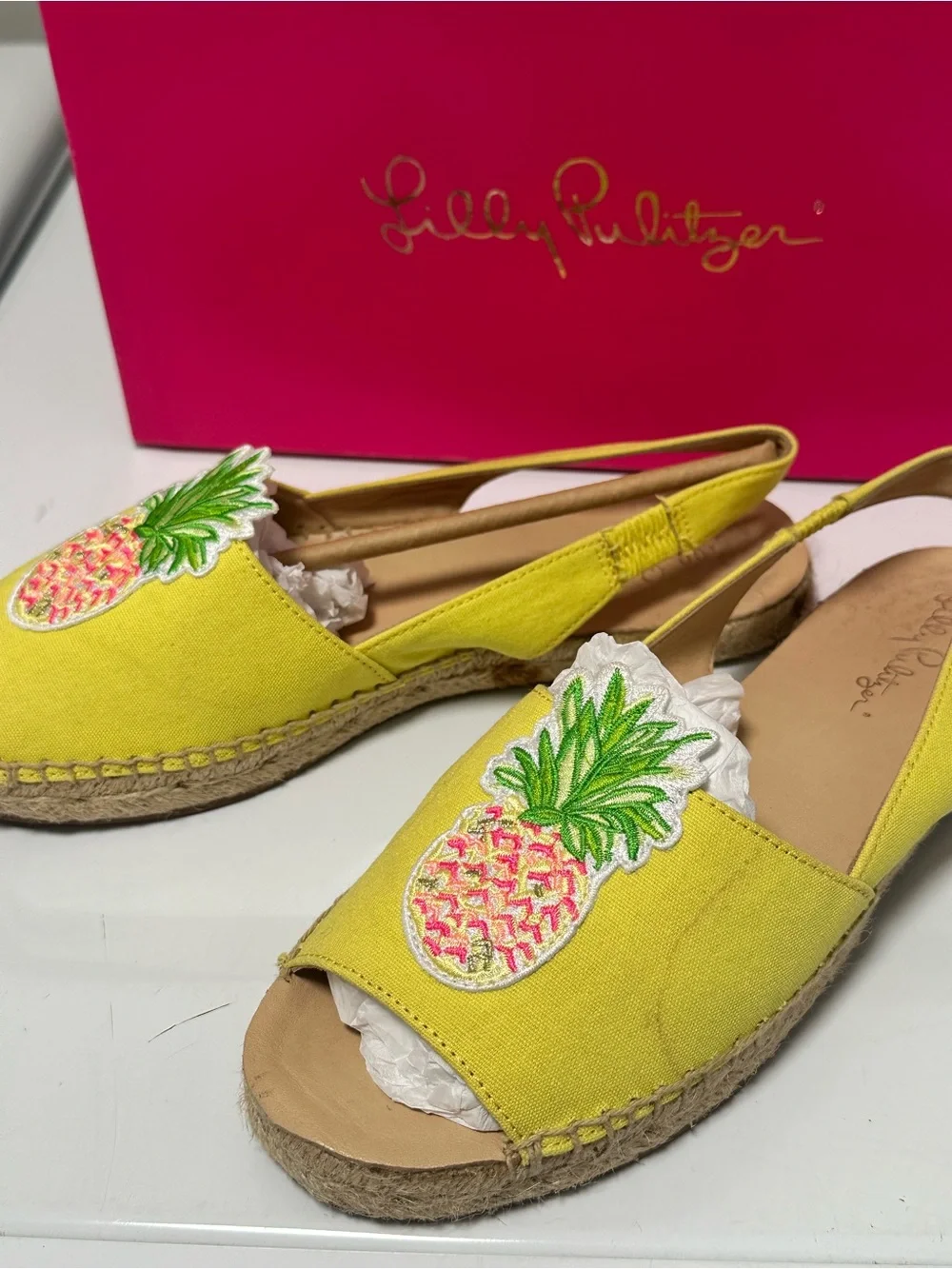 Lilly Pulitzer Sling back Espadrilles Watch Hill Yellow Pineapple